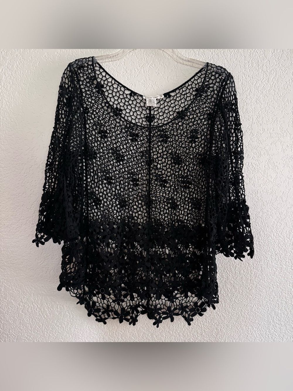 Breeze Ever Black Floral Crochet Lace Open-Knit Top Boho Romantic Whimsigoth M